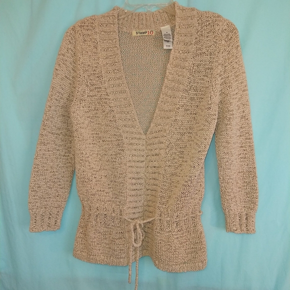 Stamp 10 ribbon dressy sweater women's medium tan sea Pebble 276 - Picture 2 of 5